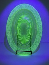 Vintage Uranium (Vaseline) Glass 8-Inch Salad/Dessert Plate with Wheel-Cut Floral Daisy Etching — listing 6