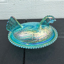 Iridescent Carnival Glass Hen on Nest Covered Dish — listing 5