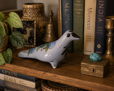 Vintage Mexican Tonala Folk Pottery Bud Vase with Hand-Painted Bird Motif — listing 6