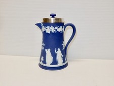 Antique Brown Jasperware Coffee Pot with White Classical Relief Figures and Grapevine Border — listing 6