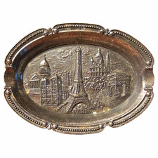 Cobalt Blue Porcelain Souvenir de Paris Trinket Box with Gilt Landmarks Decor, listing 3