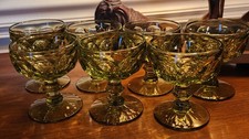 Vintage Green Thumbprint Pattern Footed Sherbet / Champagne Coupes, Pair — listing 3