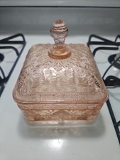 Tiara Exclusives Pink Frosted Glass Covered Bee Box with Figural Acorn/Bud Finial, 5.5" Tall — listing 5