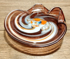 Hand-Blown Art Glass Freeform Splash Vase with Coiled Base and Orange/White Swirl — listing 5