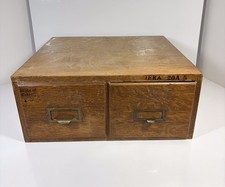 Vintage Two-Drawer Wooden Sewing / Side Table with Drop-Leaf Top and Wooden Knob Pulls