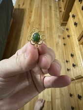 Vintage 1960s-70s Gilt Metal Foliate Stickpin Brooch with Jade Beads No marks visible — listing 4