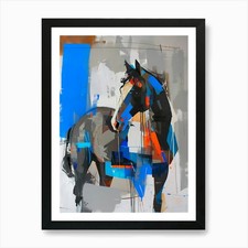 Framed Abstract Equestrian Watercolor Print of Horses — listing 5