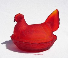 Ruby Red Pressed Glass Hen on Nest Covered Dish with Beaded Rim — listing 3