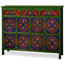Tibetan Hand-Painted Polychrome Sideboard Cabinet with Tiger and Floral Medallions — listing 5