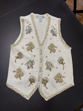 Claudia D. Vintage Beaded Cream Knit Sweater Vest, Size L — listing 5