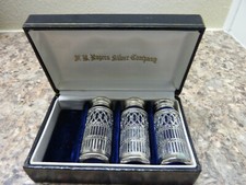 F.B. Rogers Silverplate Cobalt Glass Salt & Pepper Shaker Pair, Pierced Filigree Cases, listing 4