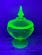 Set of Green Uranium/Vaseline Depression Glass Octagonal Bread & Butter Plates — listing 4