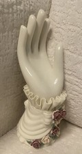 Antique Victorian Porcelain Free-Form Ruffled Bowl with Green Floral Transfer and Gilt Trim — listing 3