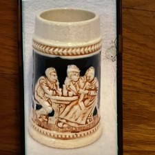German Ceramic Beer Steins with Pewter Lids and Painted Glass Stein (Group) — listing 3