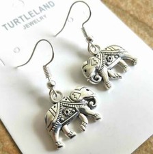 Pair of Antiqued Copper-Tone Elephant Head Charm Drop Earrings with Leverback Hooks — listing 3