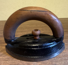 Vintage Hand-Painted Papier-Mâché / Cast Iron Sad Iron Doorstop, Black with Floral Splatter Decoration — listing 3