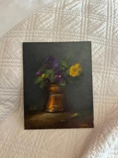 Vintage Floral Still Life Oil Painting, Bouquet in Blue Vase, Signed, Giltwood Frame, listing 6