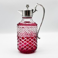 Vintage Diamond-Point Cut Glass Claret Jug / Carafe with Silver-Plated Lid and Handle — listing 4
