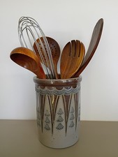 Studio Pottery Stoneware Utensil Crock / Canister with Sun Motif