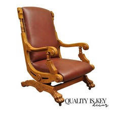Antique Victorian Platform Rocker with Glider Footrest and Tapestry Upholstery — listing 5