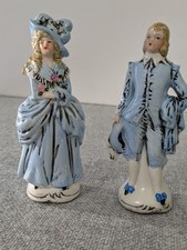 Vintage Porcelain Colonial Musician Figurines, Set of 3, White with Teal & Gold Accents, listing 5