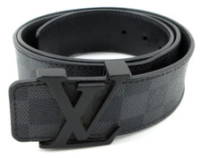 Louis Vuitton LV Initiales Belt in Blue/Navy Damier-Style Canvas with Silver Buckle