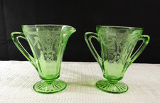 Green Uranium Depression Glass Creamer, Cameo/Ballerina Pattern, 3.5" — listing 6