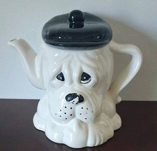 Hand-Painted Ceramic Figural Dog Teapot with Hula Girl Necktie — listing 2