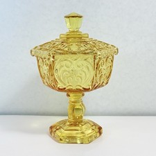 Pressed Glass Footed Compote with Scalloped Tulip Rim and Square Base — listing 4