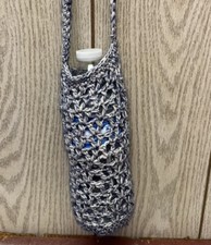 Handmade Crochet Drawstring Bottle Cozy / Pouch, Green & Yellow Floral Popcorn-Stitch — listing 2