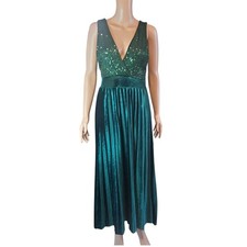 Vintage Emerald Green Metallic Foil Velvet Sleeveless Maxi Dress — listing 3