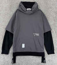 Gurunvani Men's Layered-Sleeve Pullover Hoodie, Black/Olive Colorblock, Size L — listing 5