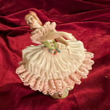 Vintage Dresden-Style Lace Porcelain Ballerina Rotating Music Box with Swiss Movement No visible porcelain mark, only the pape — listing 6