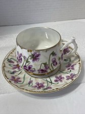 Vintage Czechoslovakia Porcelain Floral Teacups with Gold Trim, Set of 4 — listing 3