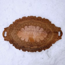 Antique Carved Walnut Tilt-Top Tray Table with Glass Top and Bronze Handles — listing 3