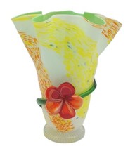 Handmade White Porcelain Round Vase with Sculptural Applied Flowers, Artist-Signed — listing 4