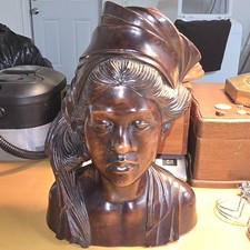 Pair of Hand-Carved Wooden Busts, Native/Indigenous Man and Woman on Plinths No marks at all — listing 4