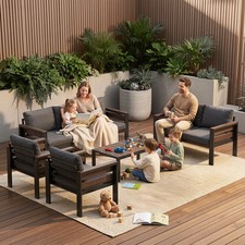 Aluminum Patio Conversation Set - Sofa, 2 Lounge Chairs & Coffee Table with Gray Cushions — listing 2