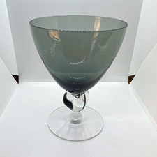 Vintage Smoke Gray Optic Swirl Wine Goblet with Straight-Sided Bowl — listing 5