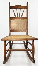 Antique Victorian Cane Back & Seat Nursing Rocking Chair with Hand-Painted Floral Crest — listing 2