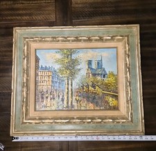 Vintage Mid-Century Oil Painting of Notre Dame Cathedral & Seine, Paris Street Scene, Signed, Framed 42" x 32" — listing 6