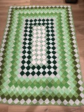 Handmade Patchwork Quilt, Botanical Green/Blue/Yellow Block Design with Stipple Machine Quilting — listing 6