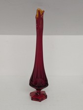 Mid-Century Ruby Red Swung Glass Stretch Vase, Ribbed Panels — listing 6