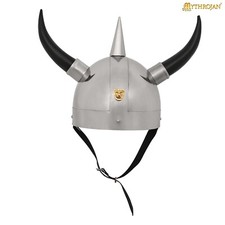Reproduction Steel Horned & Spiked Viking/Barbarian Helmet with Brass Lion Emblem — listing 2