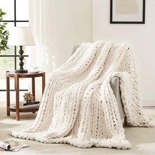 Handmade Chunky Knit Blanket, Magenta Cotton Tube Yarn Throw Twin — listing 2