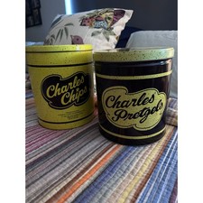 Vintage Charles Chips Pretzels Tin Can with Speckled Lid — listing 2