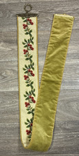 Vintage Needlepoint Floral Bell Pull Tapestry with Brass Hardware