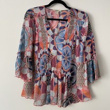 Boho Patchwork Print Flutter Sleeve Blouse