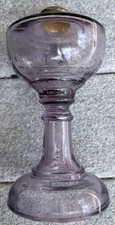 Antique Pink/Amethyst Pressed Glass Pedestal Oil Lamp with Clear Chimney — listing 2