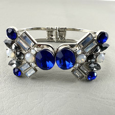 Rhinestone Marquise Blue Crystal Tennis Bracelet with Halo Setting — listing 2